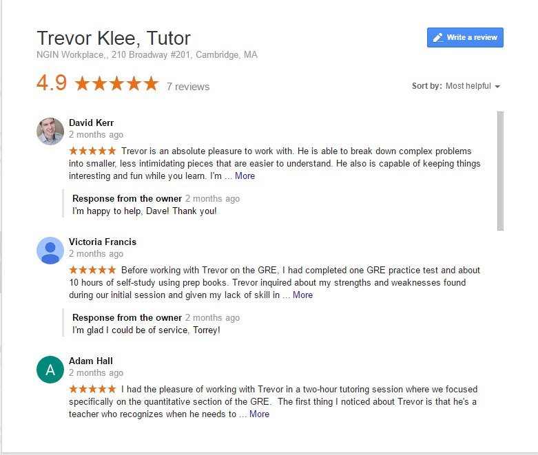 About Us, Scores, Rates, and Contact Information | Trevor Klee, Tutor